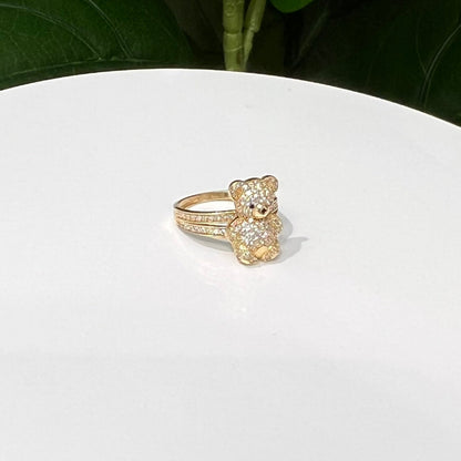 1243- NEW 14K Full Cz Body Teddy Bear Gold Ring W.G