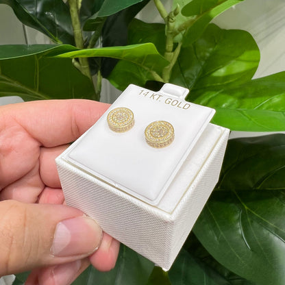 1366- NEW 14K Round Full Cz Stud Gold Earrings (10mm) W.G