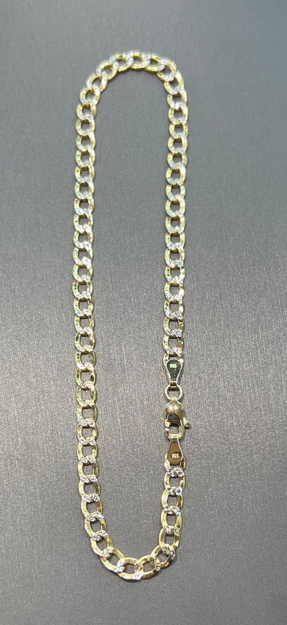 1321- NEW 10K Hollow Cuban Curb Two Tone Anklet (4.5mm) W.G