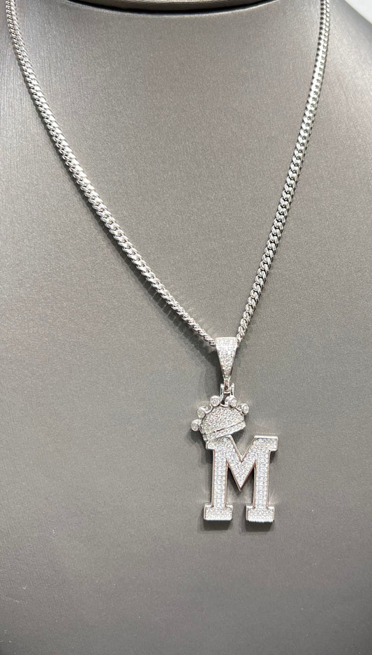 S813- NEW .925 Sterling Silver Letter M  Pendant (W.G)