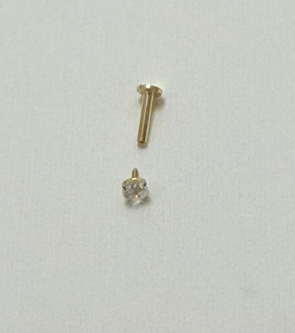 P1- NEW 14K Solid Gold Internal Threaded Flat Base Stud With Prong CZ W.G