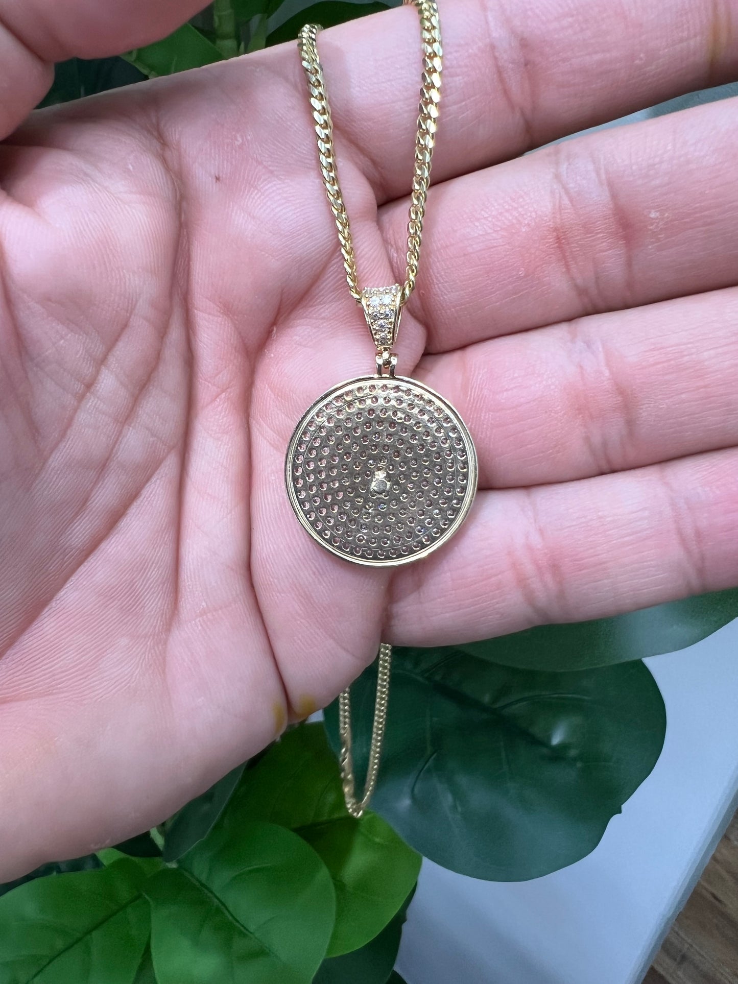 1219- NEW 14K Rolex Style Full Cz Gold Pendant W.G