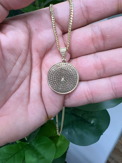 1219- NEW 14K Rolex Style Full Cz Gold Pendant W.G