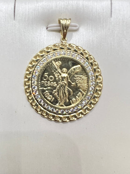 1646- NEW 10K Gold Centenario Coin Charm 50 Pesos Pendant W.G