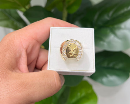 00147- Anillo de oro de 14 quilates con águila para hombre, talla 11