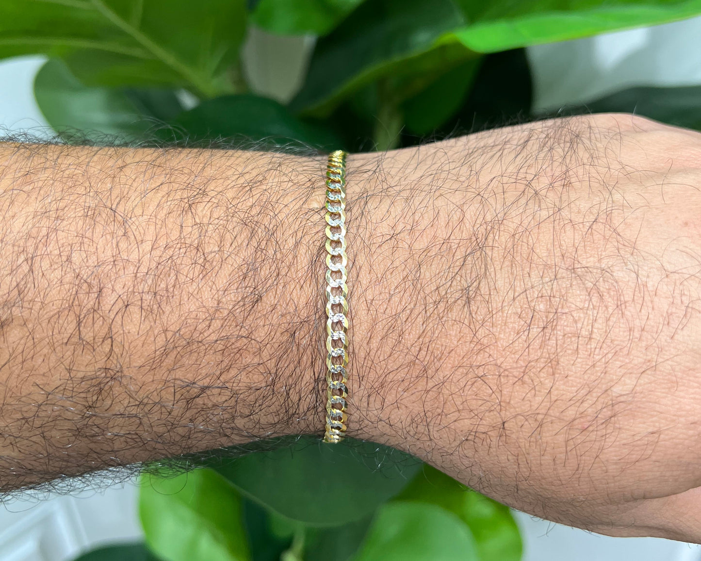 1290-NEW 14K Solid Cuban Curb Bracelet Two Tone (4.7mm) W.G