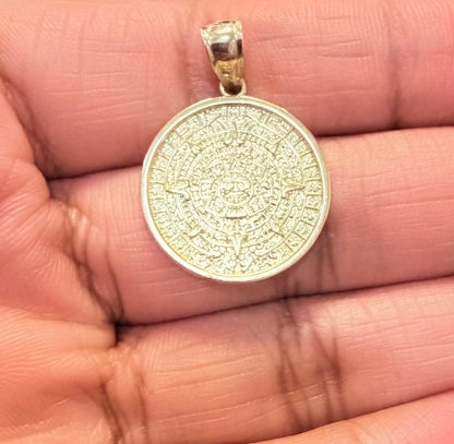 1727-NEW 10K Gold Aztec Calendar Pendant W.G