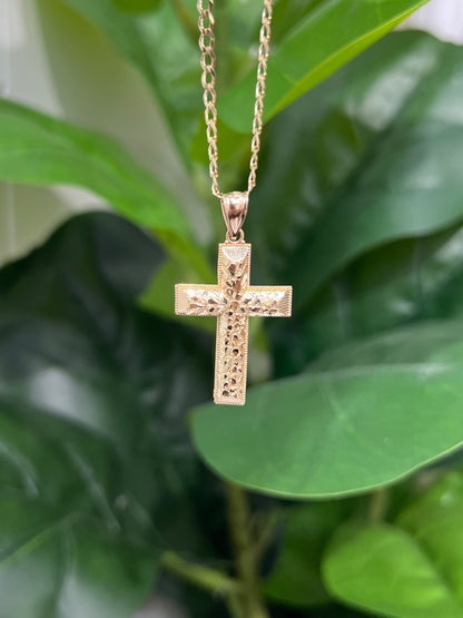 1449- NEW 14K Diamond Cut Nugget Cross Pendant W.G