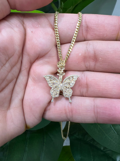 1222- NEW 14K Hollow Full Cz Butterfly Gold Pendant (W.G )