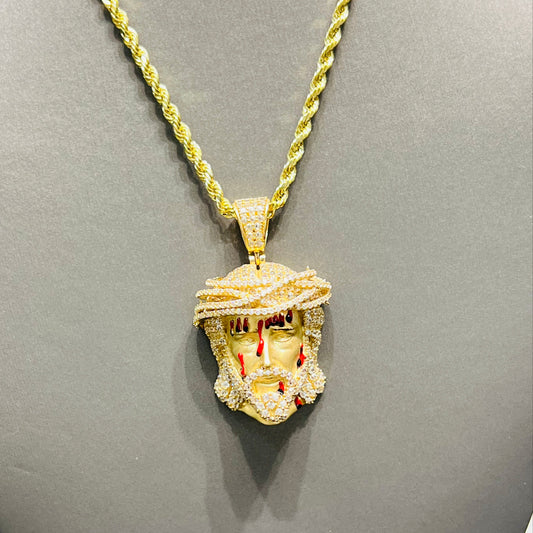 907- NEW 14K 3D Jesus Face Pendant W.G