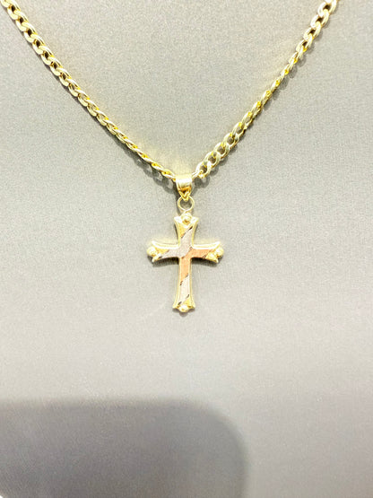 1060- NEW 14K Tri Tone Hollow Cross Pendant Lightweight W.G