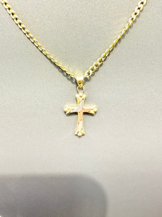 1060- NEW 14K Tri Tone Hollow Cross Pendant Lightweight W.G