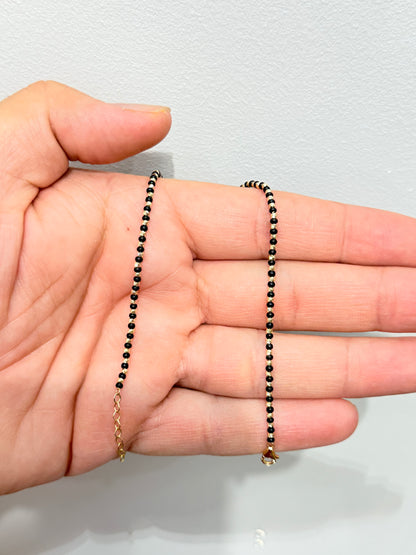 991- 14K Gold Black Beads Anklet Bracelet (W.G)