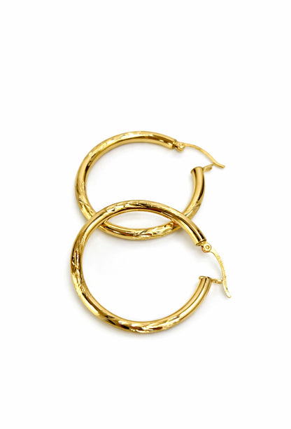 1511- NEW 14K Hollow Hoop Earrings (35x3mm)W.G