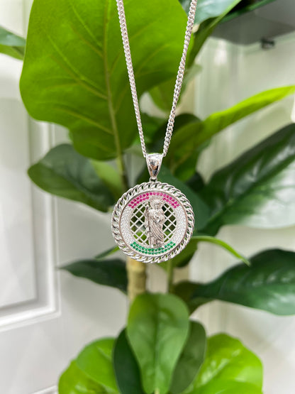 S490-NEW .925 Sterling Silver St. Jude Round Pendant W.G