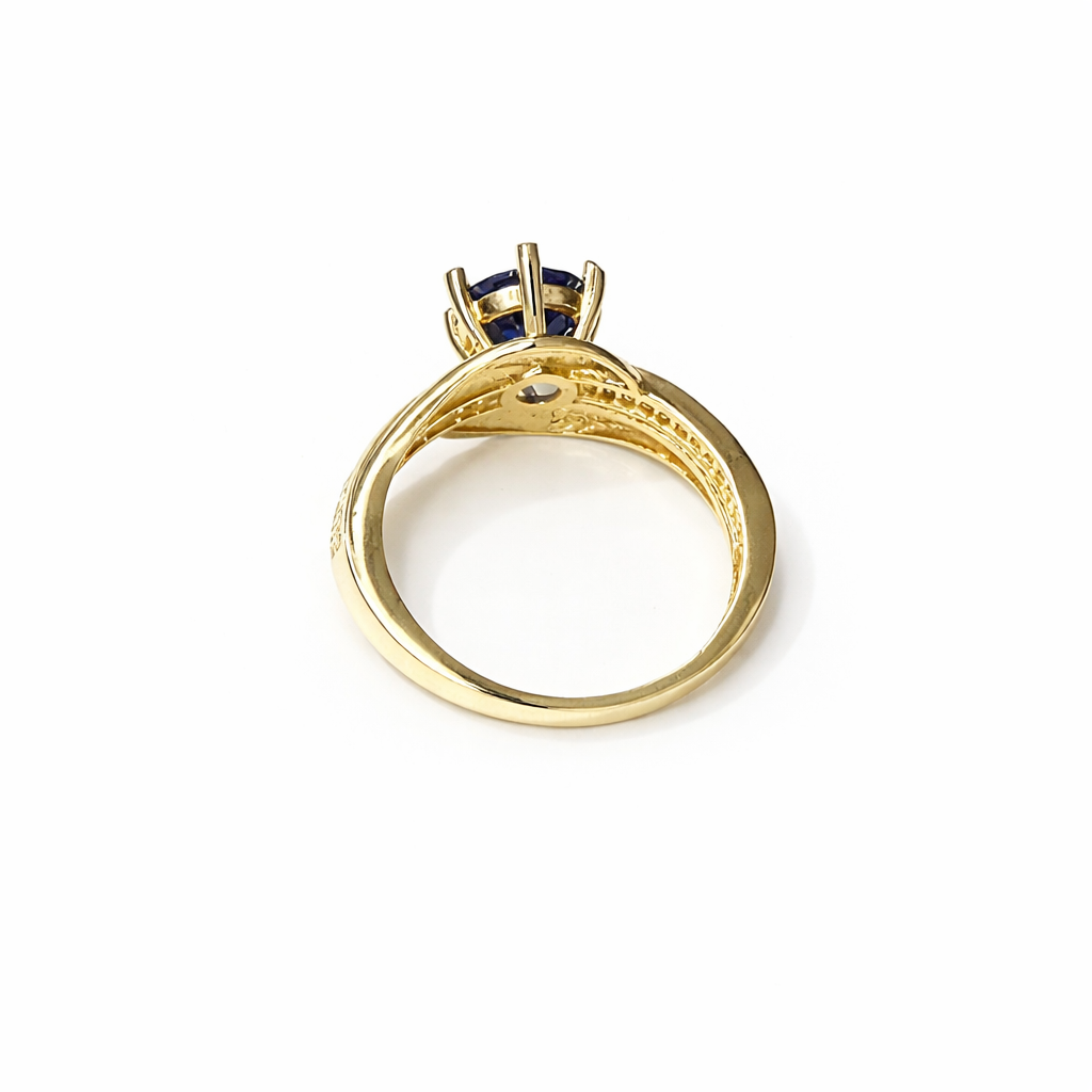 1524- NEW 10K Gold Round Sapphire Fashion Ring W.G