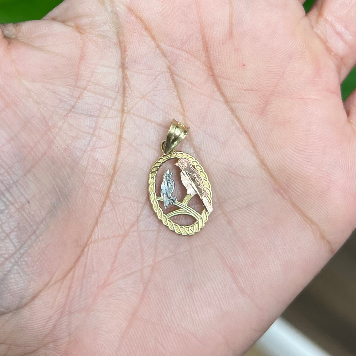 00142- NEW 14K Gold Two Birds Pendant (W.G)