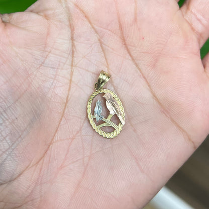 00142- NEW 14K Gold Two Birds Pendant (W.G)
