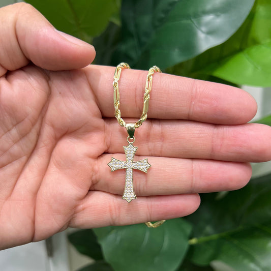 1281- NEW 10K Gold Cross Full Cz Pendant W.G