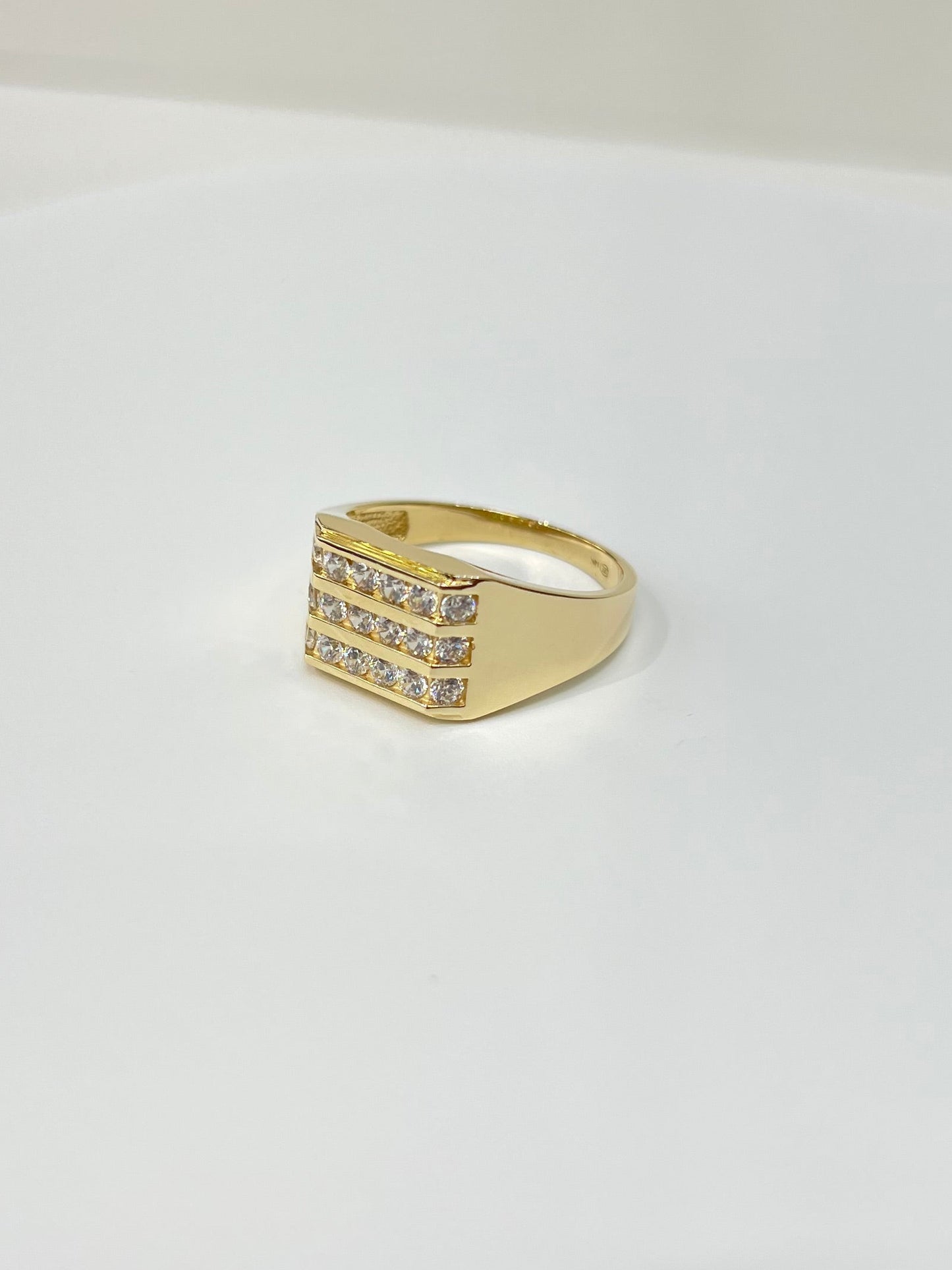 710- NEW 14K Square 3 Row Cz Men's Ring W.G