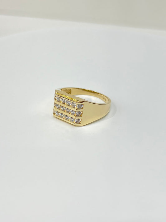 710- NEW 14K Square 3 Row Cz Men's Ring W.G