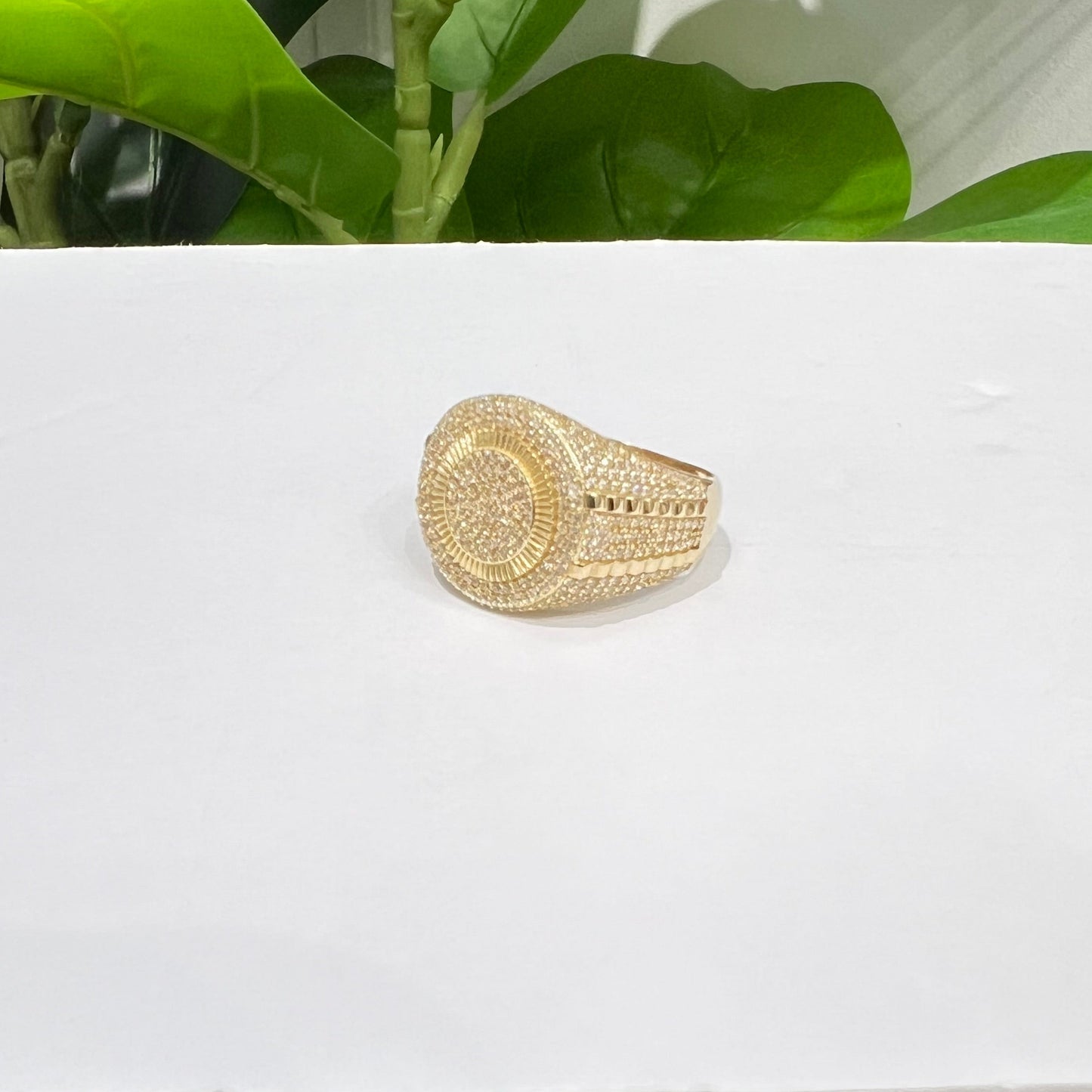 1349- NEW 14K Classic Round Ice Out Men's Ring W.G