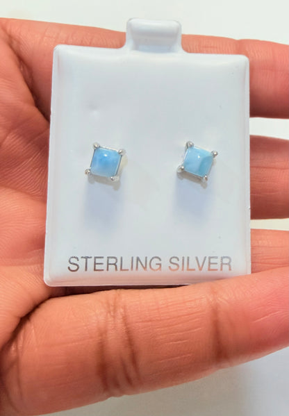 S908- NEW .925 Larimar Square Stud Earrings (4mm) W.G