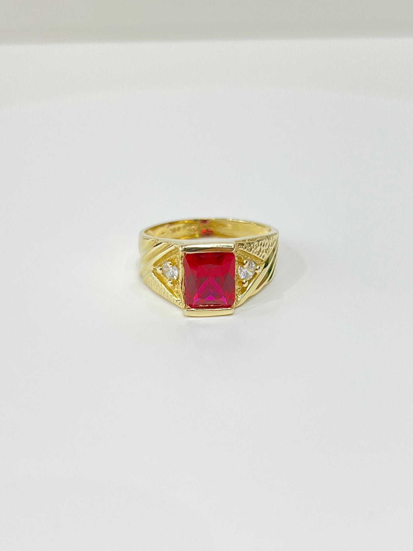 1100-NEW 14K Square Red Stone Ring W.G