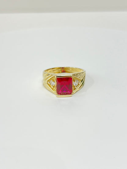 1100-NEW 14K Square Red Stone Ring W.G