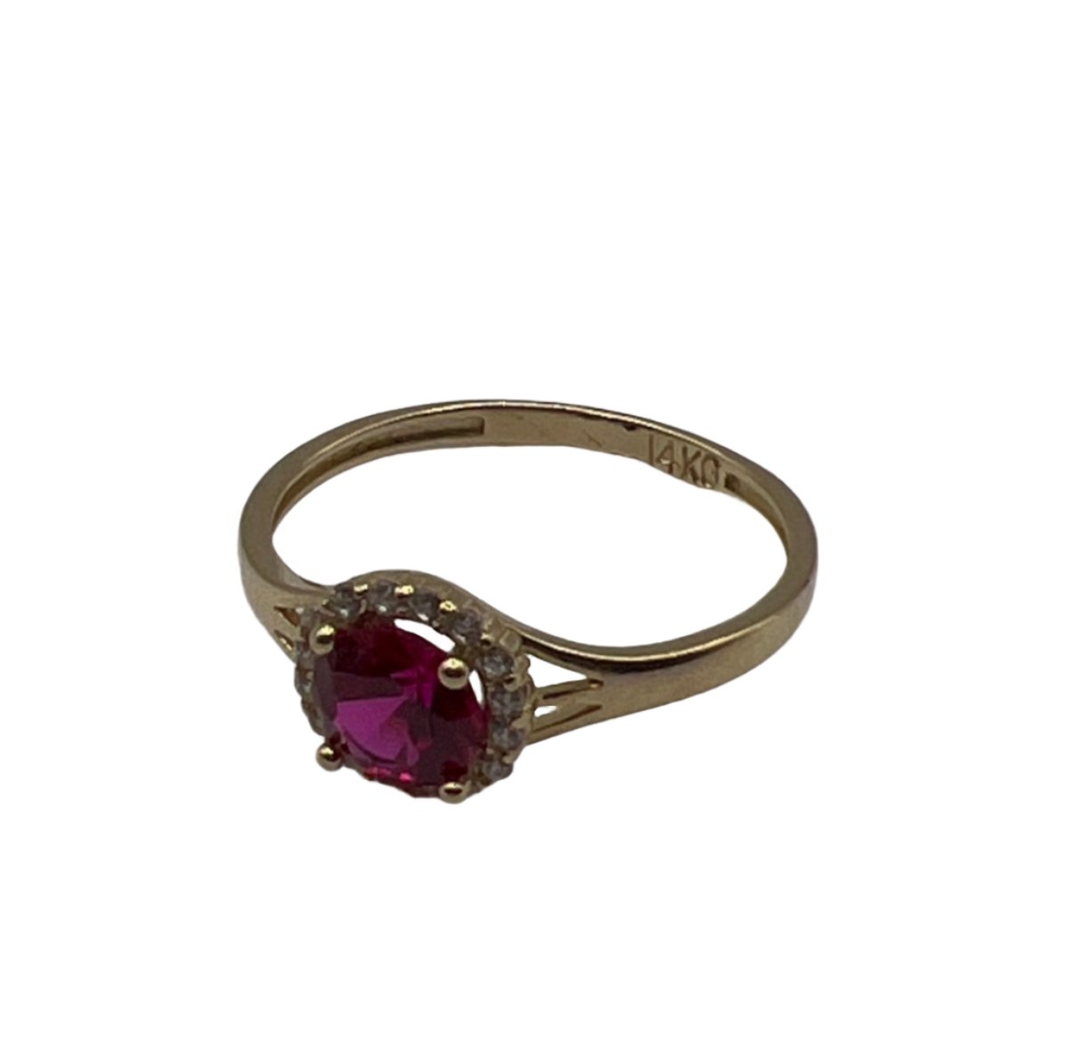 475- 14K Red Stone CZ Ring Sz 8