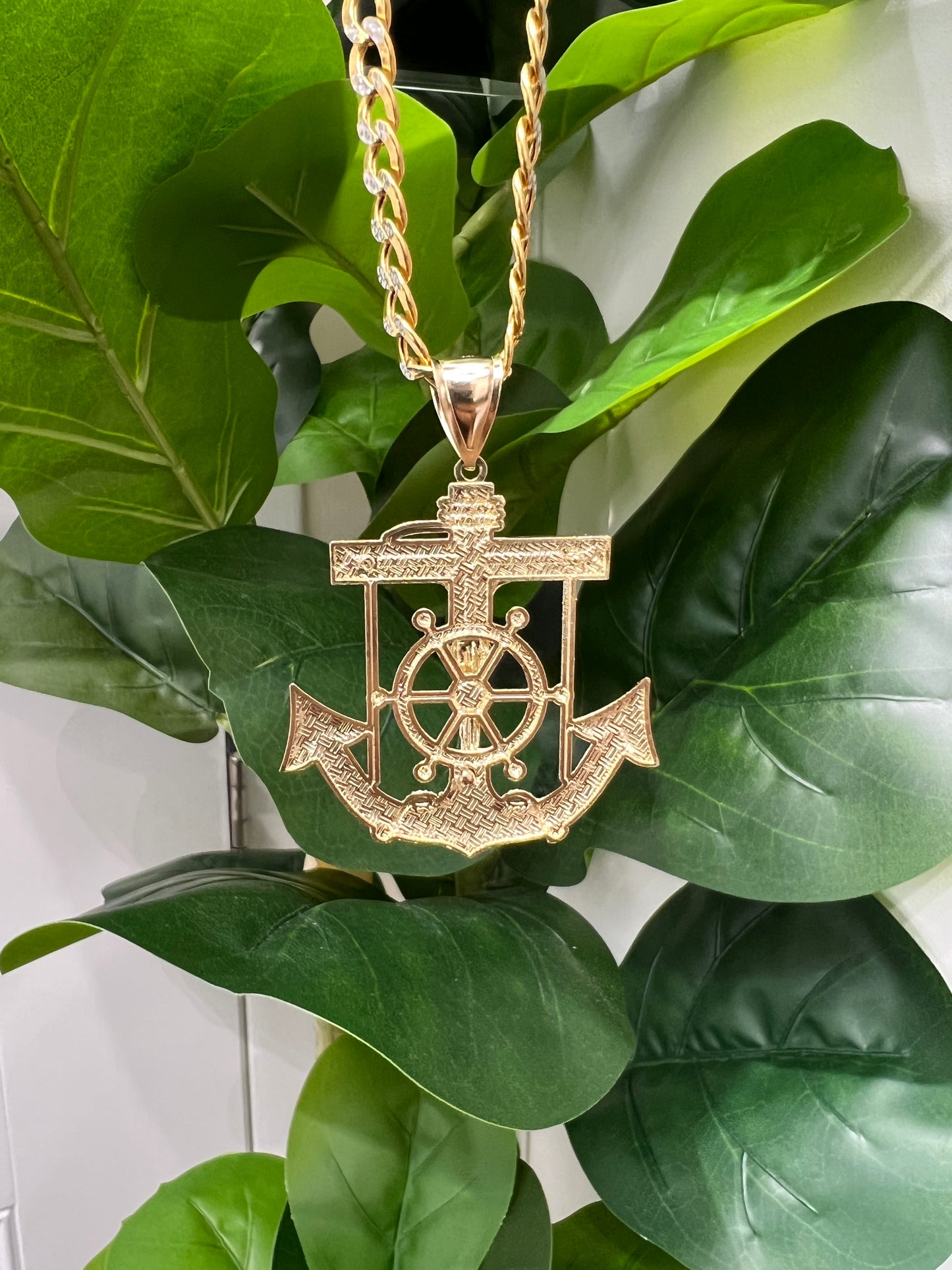 1300- 10K Jesus Anchor and Wheel Pendant W.G