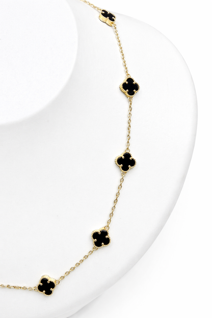 1611- NEW 14K Black Trebol Necklace 19"+ 1"Ext (8mm) W.G