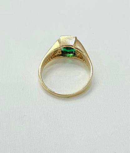1101-NEW 14K Square Green Cz Stone Men's Ring W.G