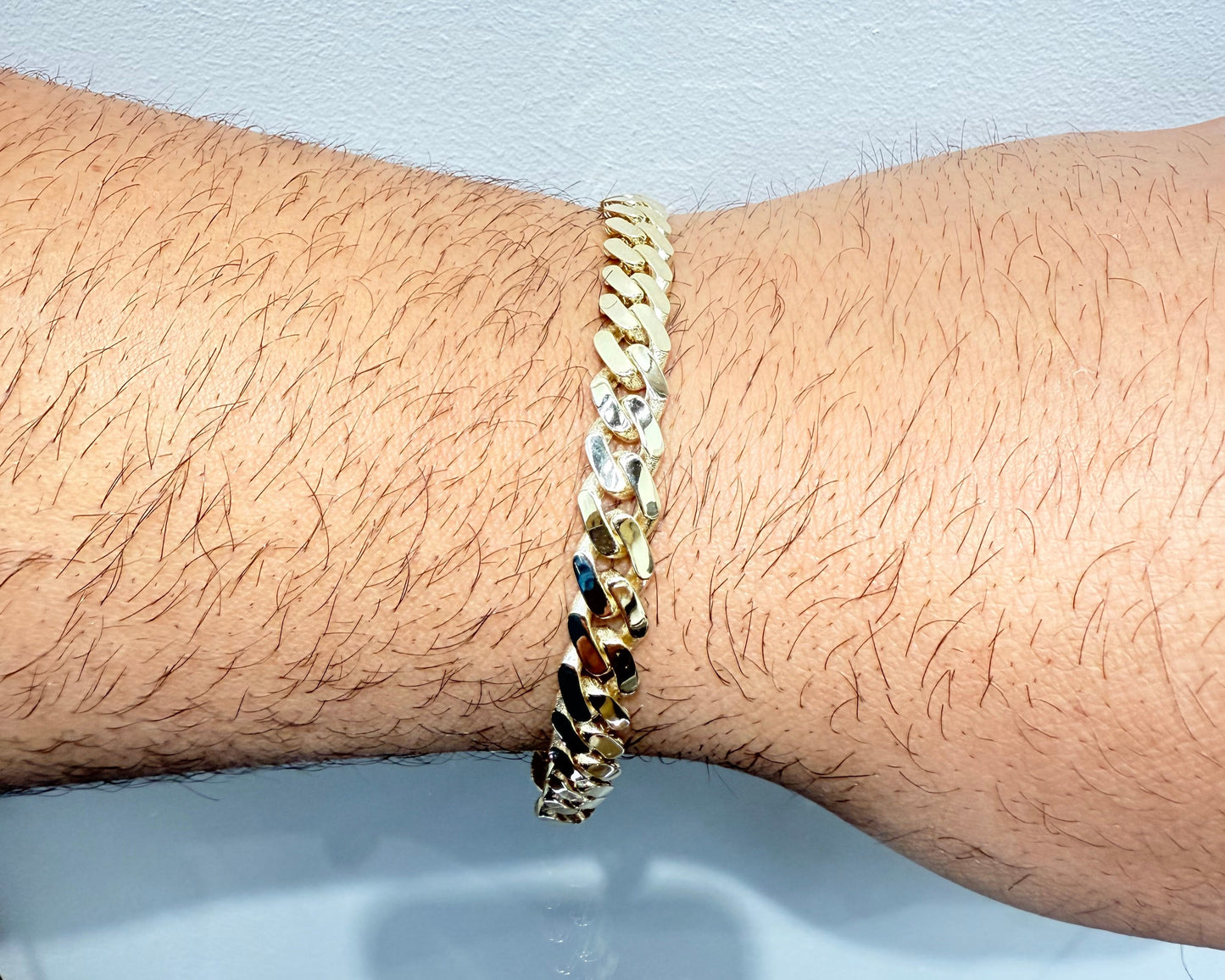 1082- NEW 14k Hollow Cuban Monaci Bracelet 8” (7mm)W.G