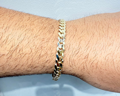 1082- NEW 14k Hollow Cuban Monaci Bracelet 8” (7mm)W.G