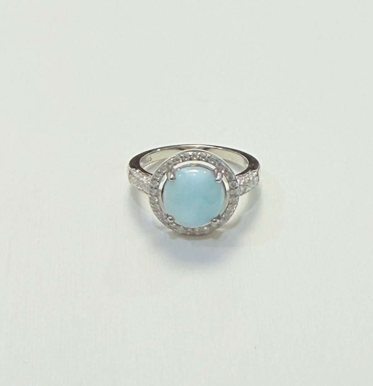 S901- NEW .925 Sterling Silver Round Larimar Women’s Ring W.G