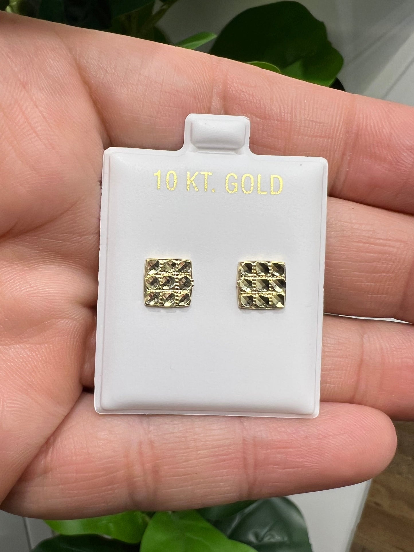1667- NEW 10K Square Diamond Cut Stud Earrings (8x8.2mm) W.G