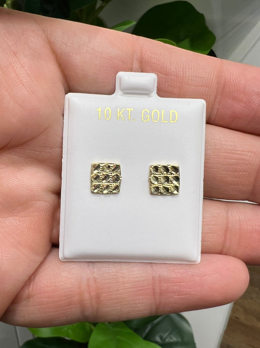 1667- NEW 10K Square Diamond Cut Stud Earrings (8x8.2mm) W.G