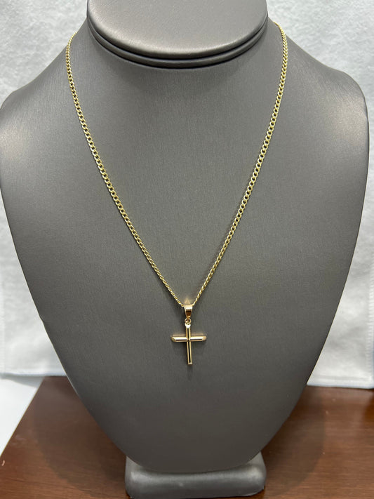 C34- 14K Hollow Cuban Chain 18” (2.5mm) & Cross Pendant Set W.G