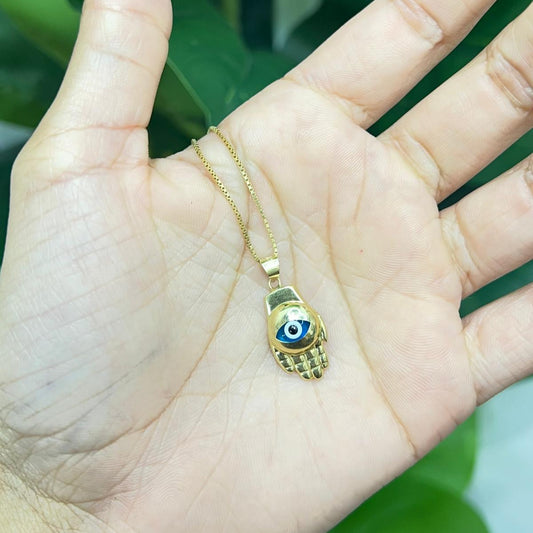 315- NEW 14K Hollow Evil Eye Hand Pendant W.G