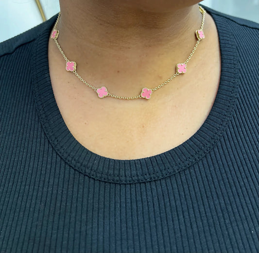 1608- NEW 14K Pink Trebol Necklace 19"+1" Ext (8mm) W.G