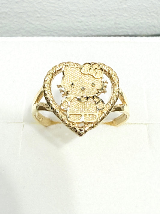 1173- NEW 14K Heart Shape Whole Body Hello Kitty Ring W.G