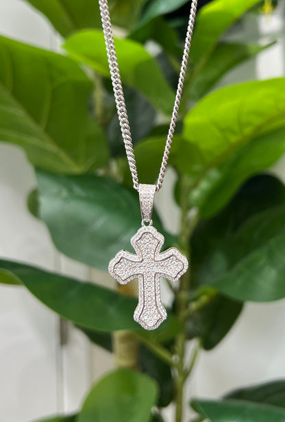 S858- NEW .925 Sterling Silver Fashion Full Cz Cross Pendant W.G