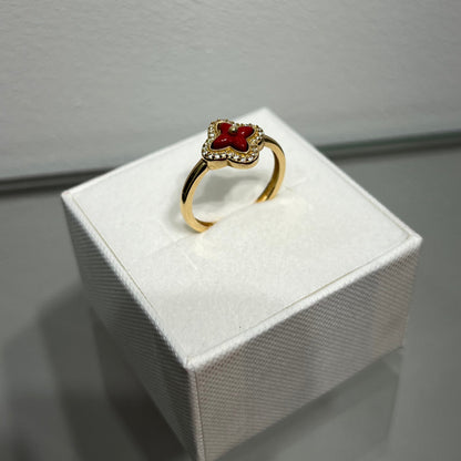 599-NEW 14K Red Trebol Gold Ring (W.G)