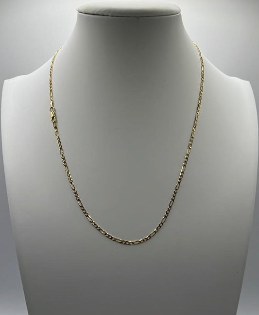 00202- NEW Solid Yellow Gold Figaro Chain (2.28mm). W.G