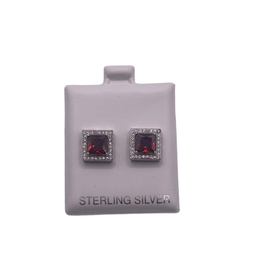 S538- .925 Red Square Cz Stone Stud Earrings