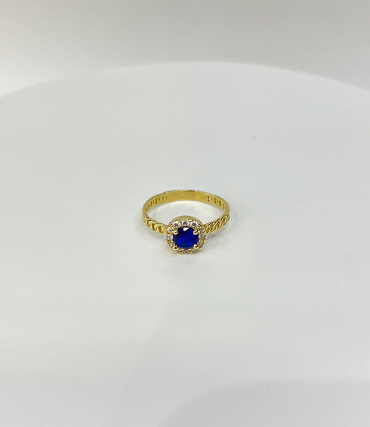 651- NEW 14K Round Blue Stone Ring (W.G)