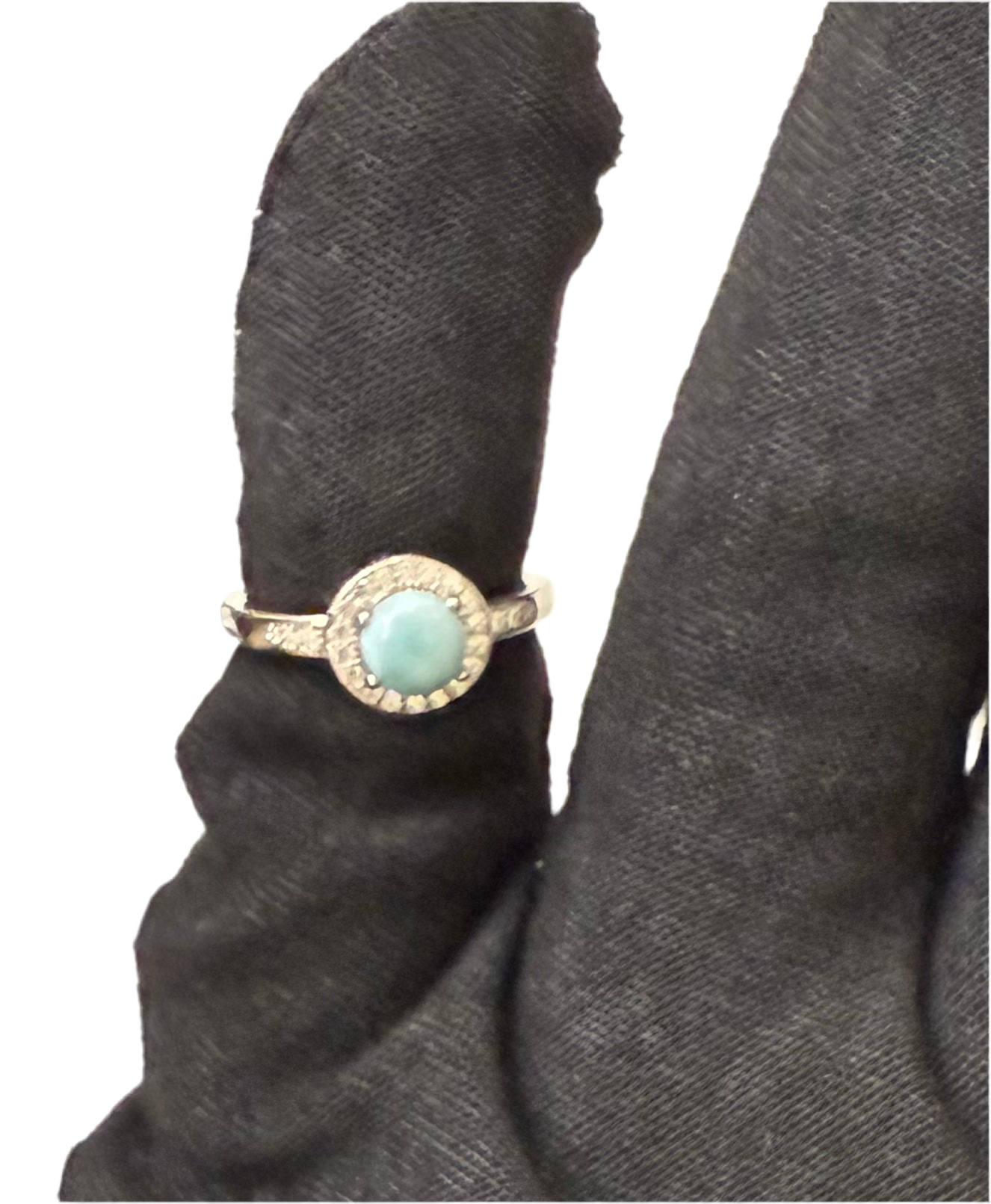 S889- NEW .925 Round Larimar Stone Ring (W.G)