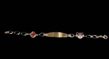 471- 14K Red Lucky Clover & Minnie ID Bracelet 5”