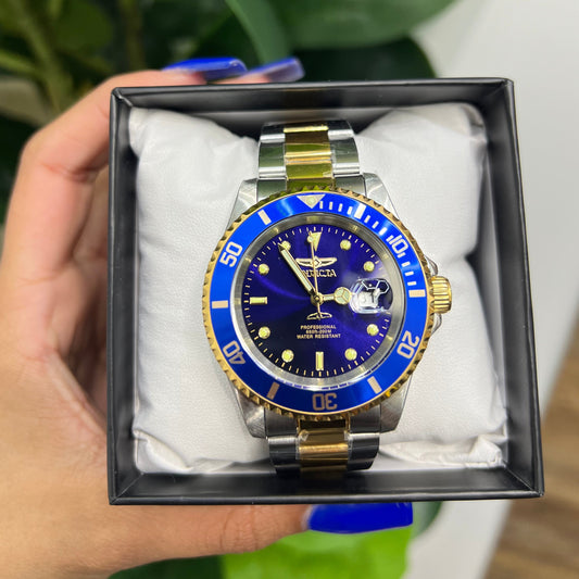R32- NEW Pro Diver Silver, Gold & Blue Invicta Men's Watch 40mm W.G